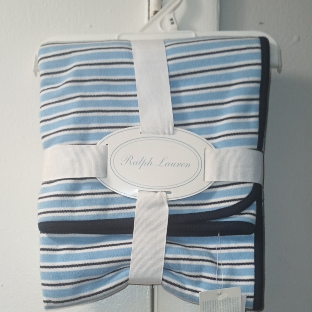 Ralph Lauren Light Blue and Navy Striped Baby Blanket